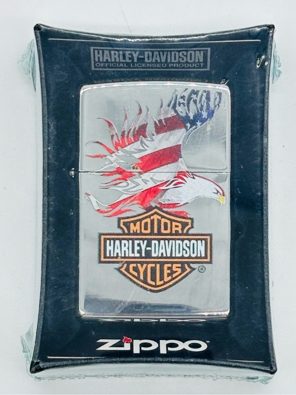 Zippo Harley Davidson Eagle Wings American Flag Chrome New Sealed Collectible